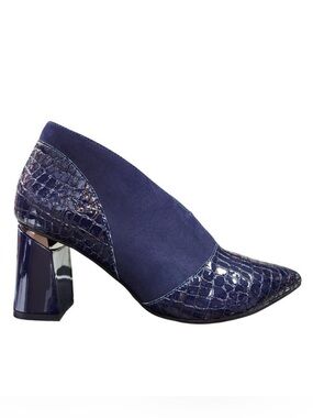 Capelli Rossi Rory Elegant Navy Pump Heeled Leather Croc Print Shoes Sz EU 37